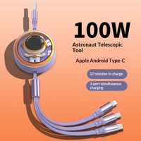 Nouveau câble de données rétractable 3-en-1 5A Type-C, capsule spatiale astronaute, charge rapide 100W, conducteur en cuivre pur pour iOS et ordinateur