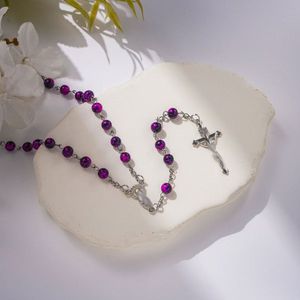 Cross Beaded <b>Rosary</b> Necklace Emerald Green Stones Silver Plated Religious Christian Jewelry Unisex Everyday Wearing - Product Image 4