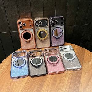 เคสใสแม่เหล็กหรูหราประดับกลิตเตอร์สำหรับ iPhone 17 16 15 14 Pro <span class=keywords><strong>Max</strong></span> 17 <span class=keywords><strong>Air</strong></span> พร้อมที่วางโทรศัพท์แบบกระจก กรอบเพชร ฝาหลังนิ่ม - Product Image 2