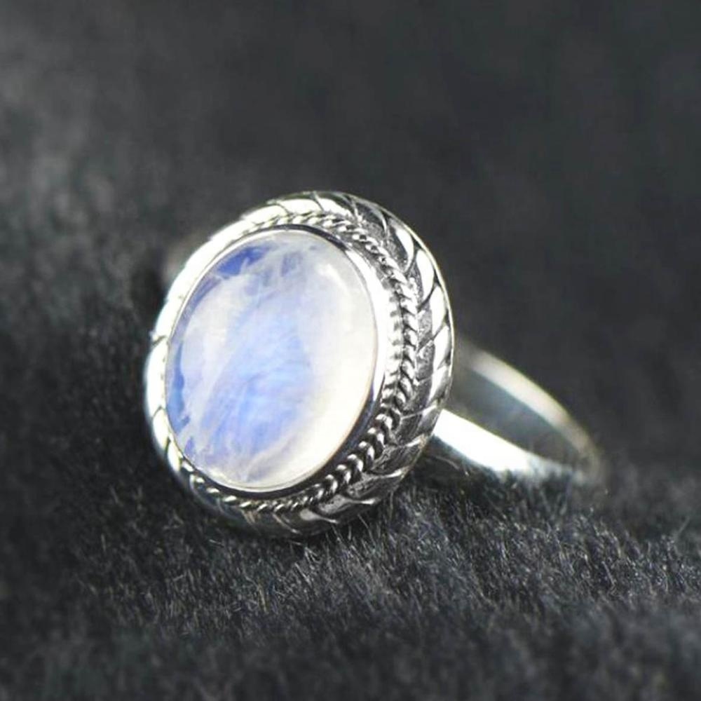 de oro Natural de la joyería de la piedra lunar, anillo Oval de piedras preciosas Vintage tailandés joyas de oro sólido