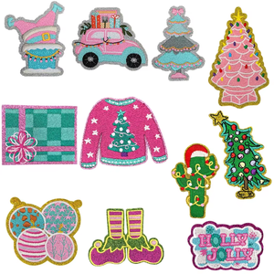 청록색 Howdy 휴일 패치 실버 반짝이 서양 카우보이 산타 크리스마스 트리 활 엘크 셔닐 스팽글 철제 장식에 - Product Image 1