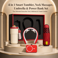 PromotionSmart Tasse à café en acier inoxydable 316 avec masseur chauffant pour le cou, batterie externe magnétique 15W et parapluie solaire, pack cadeau 4 en 1