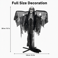 Décoration d'Halloween : squelette ailé de 200 cm, Grim Reaper avec yeux LED lumineux et son, pour extérieur, intérieur, jardin, véranda et fêtes