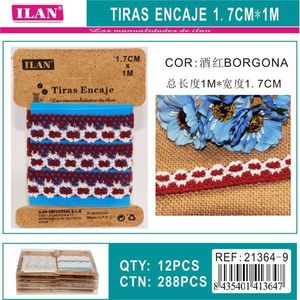 Nastro in pizzo Ilan 1,7 cm x 1 m colore bordeaux per artigianato e decorazioni - Product Image 3