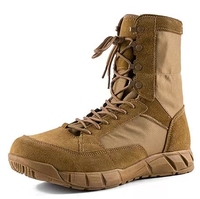 Bottes tactiques mi-hautes pour hommes, chaussures de randonnée d'été et d'hiver, semelle extérieure en caoutchouc, doublure en cuir véritable, amorti, à enfiler