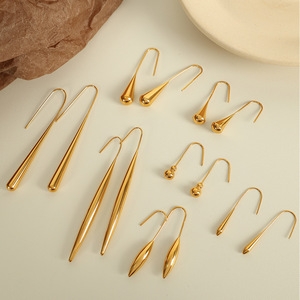 Pendientes minimalistas con forma de lágrima para mujer, joyería elegante de acero y titanio en tono dorado para uso diario - Product Image 1