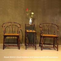 Fauteuil individuel confortable de style Ming, artisanal, en bambou laqué, avec dossier rond et accoudoirs circulaires, pour le thé au foyer, origine Sichuan