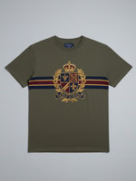 T-shirt décontracté en coton vert olive pour homme, style preppy, avec logo brodé et détails rayés, OEM ODM
