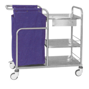 Chariot à linge en acier inoxydable avec doublure en toile, 4 roues, semi-fermé, pour chariots de nettoyage - Product Image 3