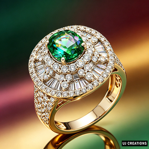 แหวนค็อกเทลทองคำแท้ S925/10K/14K/18K ประดับพลอยสีเขียวและเพชรทรงกลมเจียระไนแบบเหลี่ยม งานจิวเวลรี่ชั้นดีสำหรับผู้หญิง - Product Image 2