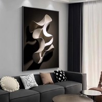 Peinture décorative minimaliste noir-blanc-gris pour salon, sculpture, sens tridimensionnel de la peinture murale de fond