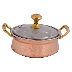 Copper Casserole <b>Pot</b> With Glass <b>Lid</b> Zinc Alloy Handles Round Vintage Design Durable For Gas And Induction Cooker - Product Image 1