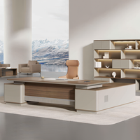 Ensemble de bureau de direction moderne et luxueux, durable, avec bibliothèque assortie et panneau de rangement LED, garantie de 10 ans