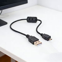 Kabel Data USB2.0 Male ke Mini Male Berpelindung dengan Jaket PVC, Konduktor Tembaga Berlapis Timah, Cincin Magnetik untuk Kamera dan Pemindai Barcode