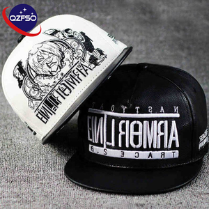 QZFSO Wholesale Custom Logo Leather Womens <b>Mens</b> <b>Flat</b> Print Brim Hip hop Plain Sports Snapback <b>Caps</b> 3d Embroidery Baseball Hat - Product Image 1