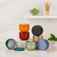 Vente en gros de boîtes rondes en étain personnalisées avec logo, avec couvercle intérieur, pour l'emballage de 25 g de thé vert matcha, de café, de poudre de cacao
