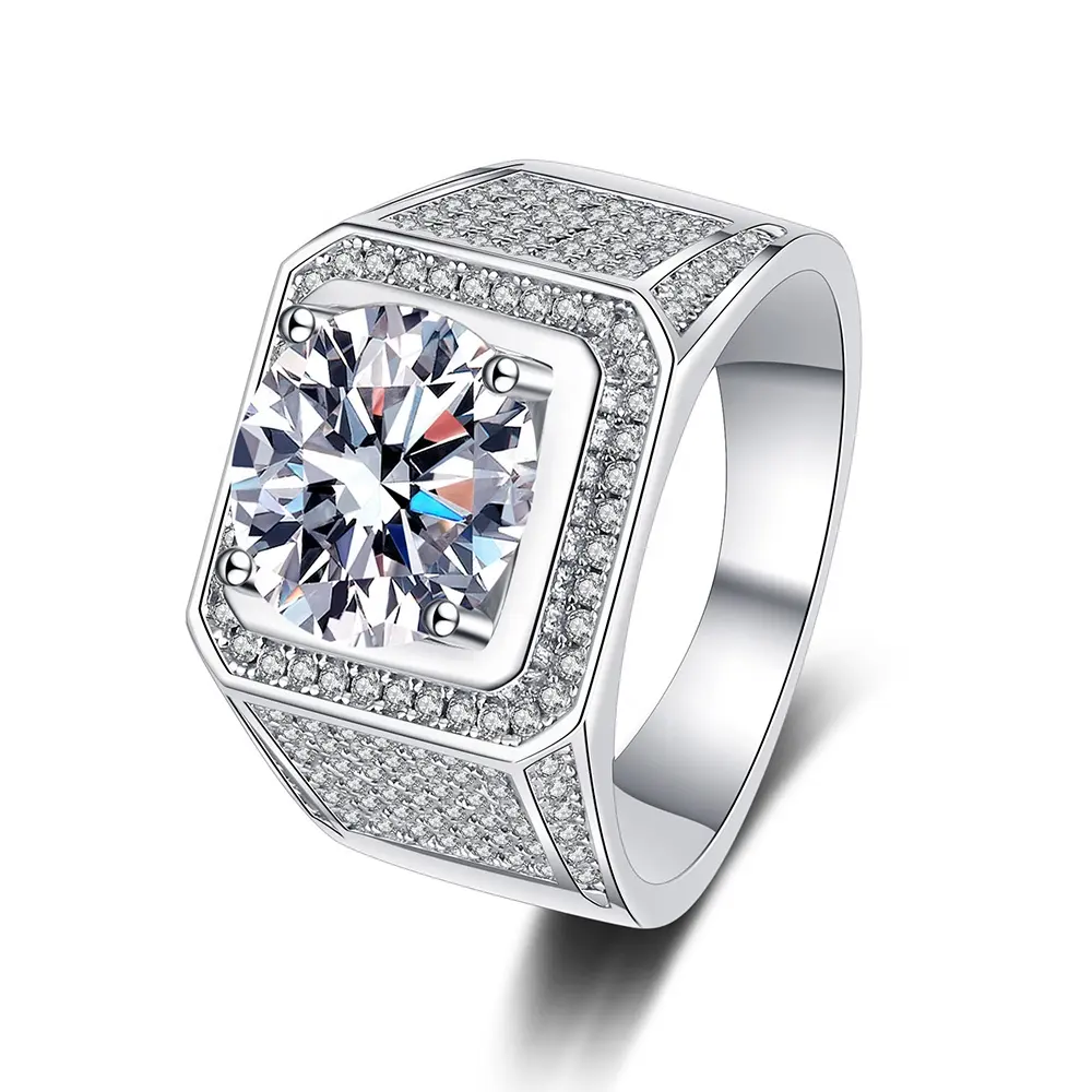 Wholesale Custom GRA VVS Moissanite White Gold Platinum Plated S925 925 Sterling Silver Fashion Jewelry Finger Ring for Men