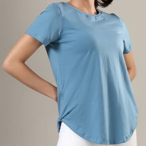 T-shirt en coton de haute qualité pour femme, personnalisable avec logo, nouveau design, couleur unie, décontracté, été, vente en gros, t-shirts de sport vierges pour femme - Product Image 6