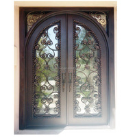 Porte d'entrée en fer forgé blanc, verre/fer, double ouverture