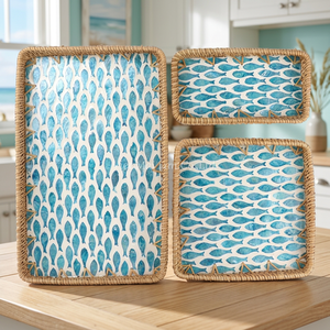 Natural Handmade Bohemian Mother of Pearl Tray with Rattan Flexible Design for Dining Table Serving Vietnam - Product Image 3