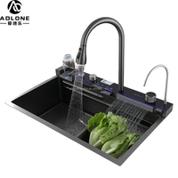 Robinet cascade numérique intelligent à LED en acier inoxydable 304 Multifonction Grand lavabo bionique unique Évier de cuisine moderne