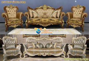 Juego de Sofás de Madera de Teca de Estilo Barroco Real Moderno, Duradero y Tapizado, con Tamaño y Color Personalizados - Product Image 6