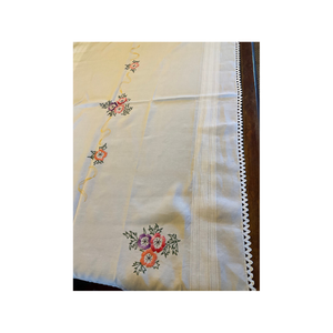 Farmhouse Handmade Laced Floral 100% Cotton Embroidered White 8ft <b>Tablecloth</b> for Rustic Weddings Eco Friendly Modern Homes - Product Image 1