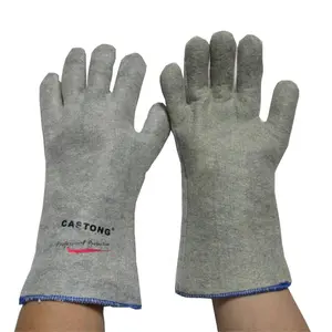 Resistere al feltro grigio di 300 gradi centigradi di aramide miscelato con guanti da lavoro di sicurezza industriali resistenti al calore in lana