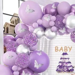 Lila Ballonbogen-Kit Ballons mit Schmetterlings-Aufklebern DIY-Ballons für Geburtstagsfeier-Dekoration Babyshower Hochzeit