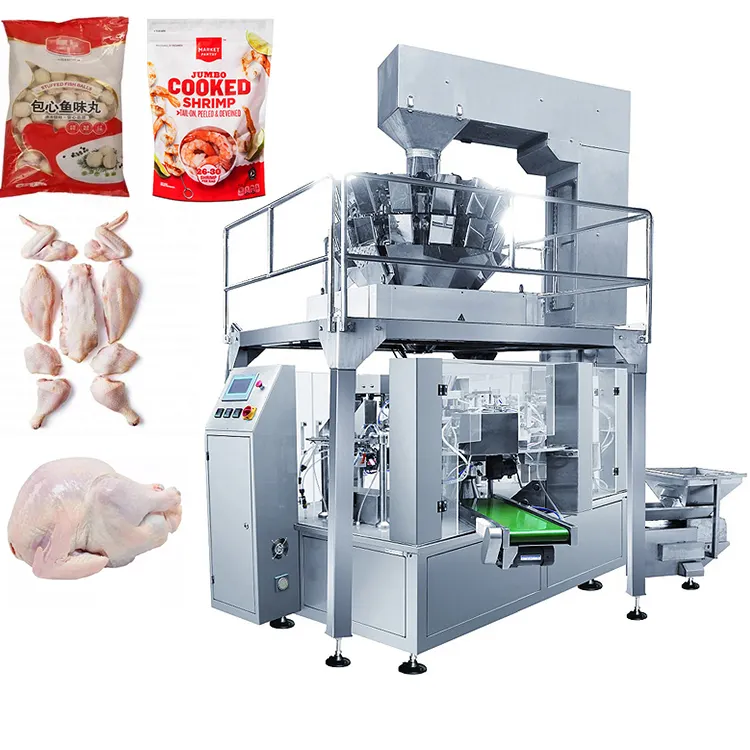 Premade bag automatic fill packing machine for fresh frozen whole chicken poultry nuggets wings meat