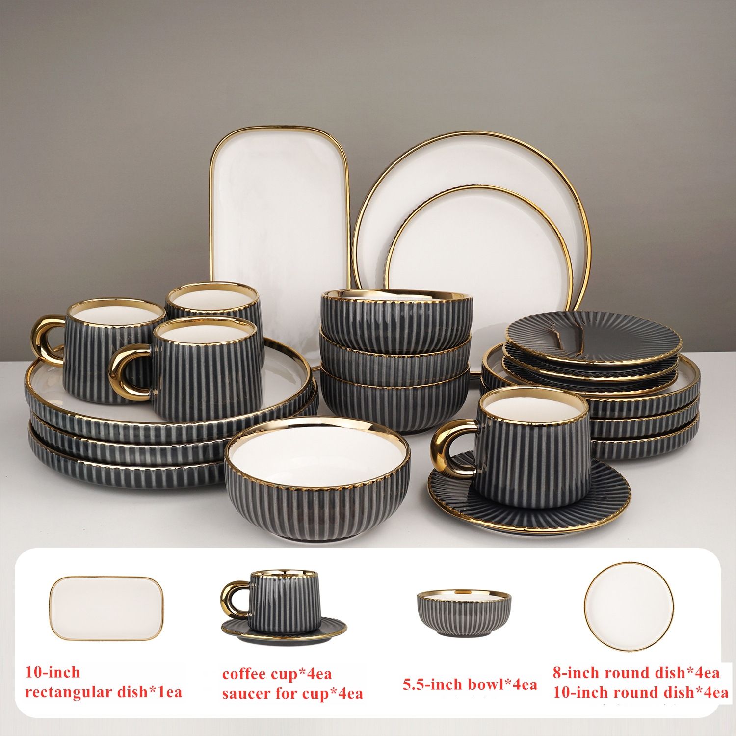 ensemble gris 21 pièces pour 4 personnes