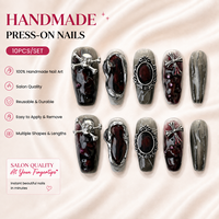 Faux ongles à presser faits main, motif Halloween Gothique Sombre Crâne Croix 3D, forme Cercueil Moyenne, 10 pièces, Vente en gros