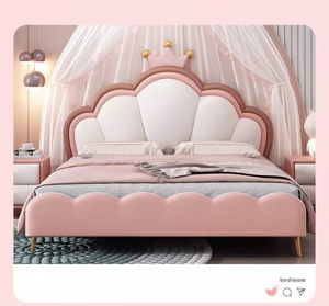 Letto in pelle semplice moderno con crema stile corona lussuoso ragazze e ragazzi letto di stoccaggio per la <span class=keywords><strong>principessa</strong></span> dei bambini principe camera da letto - Product Image 1
