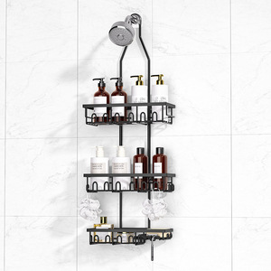 Estante de almacenamiento para cabezal de ducha, estante extensible de 3 niveles montado en la pared para organización del baño, blanco, plateado, negro - Product Image 2