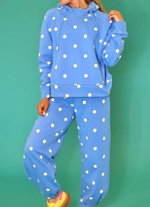 <span class=keywords><strong>Set</strong></span> Sportivo da <span class=keywords><strong>Donna</strong></span> Personalizzato con Logo, Blu e Crema a Pois, Felpa con Cappuccio e Pantaloni Casual, <span class=keywords><strong>Set</strong></span> 2 Pezzi, Produzione su Misura - Product Image 2