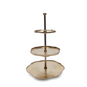 Premium Gold Metal 3 Tier Cake <b>Stand</b> with Ball Finial Handle Organic Scalloped Plates Pastry <b>Cupcake</b> Display Serving - Product Image 1