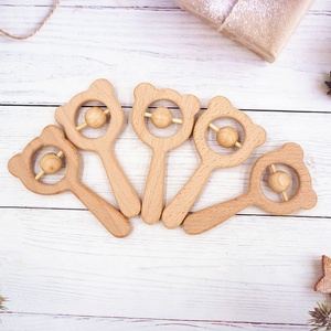 Anneau de dentition en bois de hêtre de haute qualité pour bébé, hochets, jouets éducatifs, <span class=keywords><strong>hochet</strong></span> en bois - Product Image 2