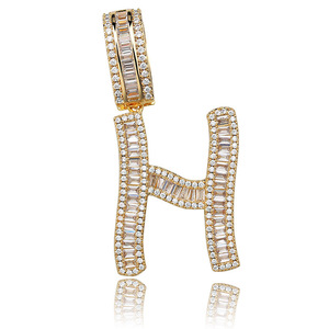 Pendentifs HipHop en zircon doré, 26 lettres de l'alphabet en diamant, lettres a b c d e f <span class=keywords><strong>g</strong></span> <span class=keywords><strong>h</strong></span> i j k l m n <span class=keywords><strong>o</strong></span> p q r s t u v w x y z pour colliers - Product Image 2