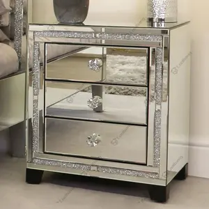 Vanity Modern Bedroom Mirrored Nightstand Bed side Table