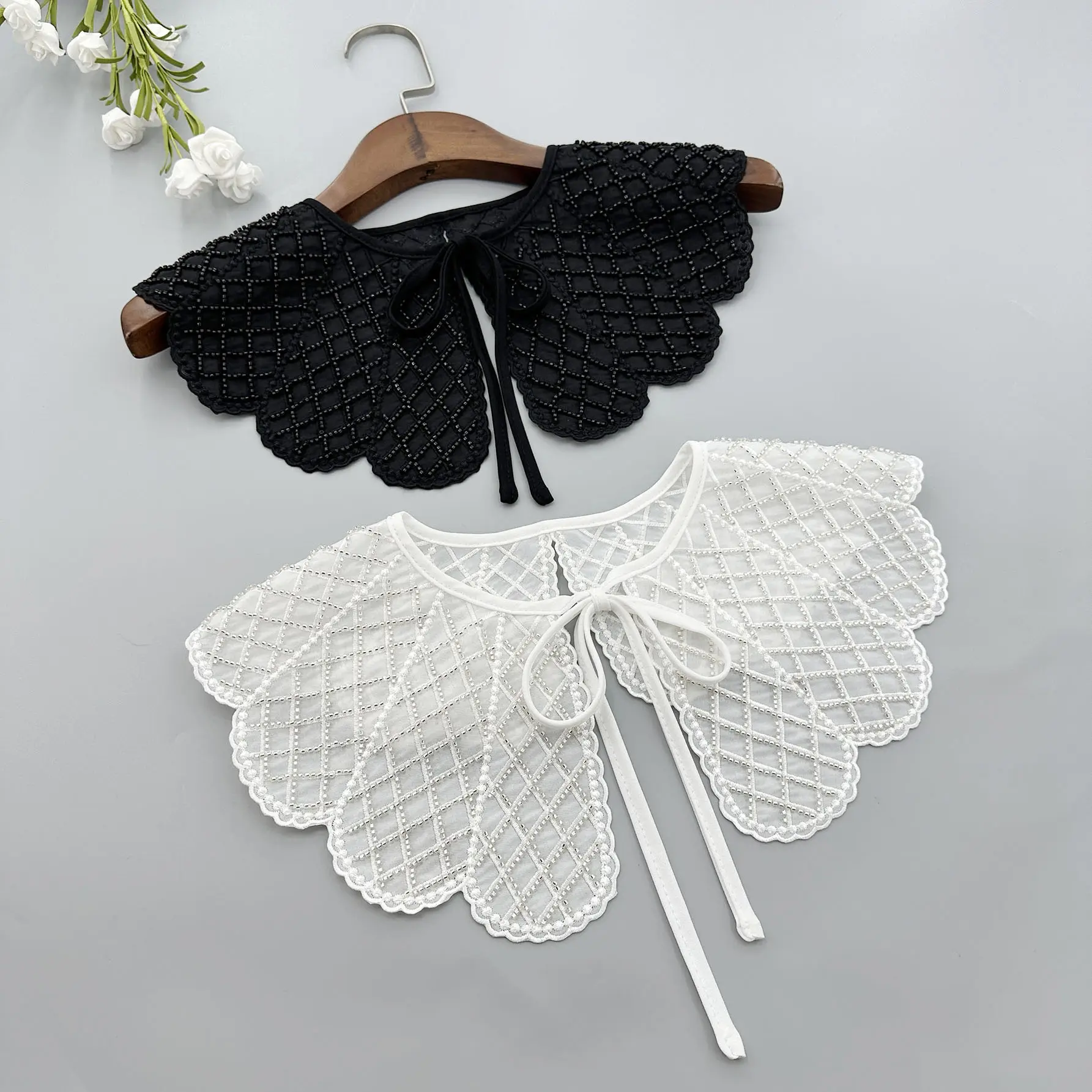 Hot Style Polyester heavy duty embroidered bead design Detachable Lace Neck Shawl False Collars