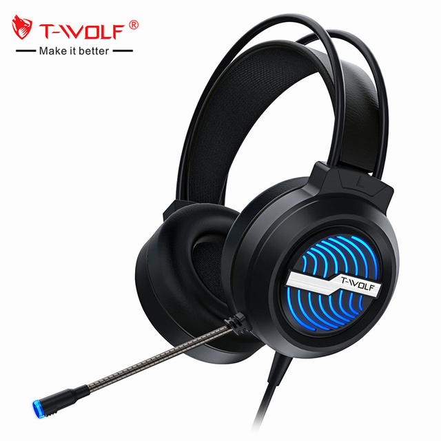 T-WOLF H130 Wired Gaming Headphopnes with Microphone LED Colorful Lights Headphone Computer Headset for Laptop Desktop Tablet Pc