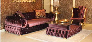 Foshan di alta qualità divano Ottoman Set turco classico stile europeo in legno massiccio oro intaglio in legno vivo velluto tutta la casa - Product Image 6