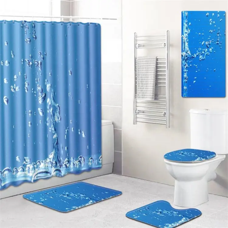 Bathroom Shower Curtain Set, Polyester Fabric Shower Curtain With Floor Mat, Waterproof Shower Curtain Set