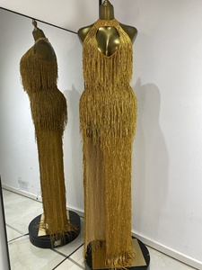 Robe longue ajourée à strass et franges pour femme, idéale pour chanteuse, mannequin, défilé ou soirée - Product Image 6
