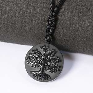Pendentif Arbre de Vie en Obsidienne avec Chaîne en Corde - Style Viking, Bijou Unisexe pour Fête - Product Image 2