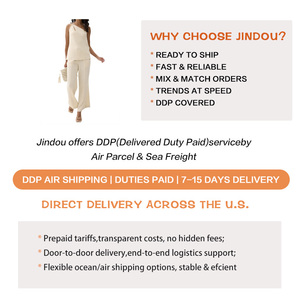 Conjunto de 2 piezas para mujer: Top halter sin mangas de punto plisado liso casual con <span class=keywords><strong>hombreras</strong></span>, top corto de un solo hombro y shorts con aberturas - Product Image 3