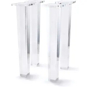 16 Inch Acrylic Furniture Legs Set of 4 for Coffee Table Desk Bench Replacement Leg Home DIY Projects Modern Clear Decor Square