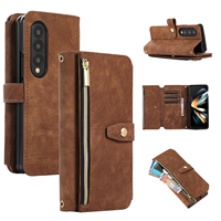 Étui de téléphone portable pour iPhone 15, antichoc, avec fermeture éclair, finition mate, en cuir PU+TPU, avec fentes pour cartes, pochette portefeuille, support et aimant