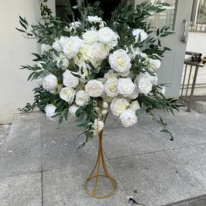 IFG Ivory White Flower Ball with Greenery Willow Leaves for Wedding Tale Center Pieces