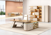 Bureau de direction en forme de L de qualité E1 avec plateau en MDF thermoformé résistant à l'usure, bordure en PVC de 2 mm, gestion intégrée des câbles